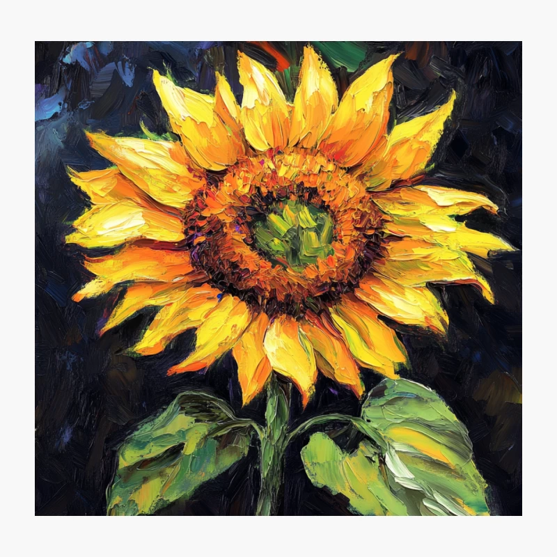 Vibrant Sunflower Oil Painting with Dark Background Throw Pillow