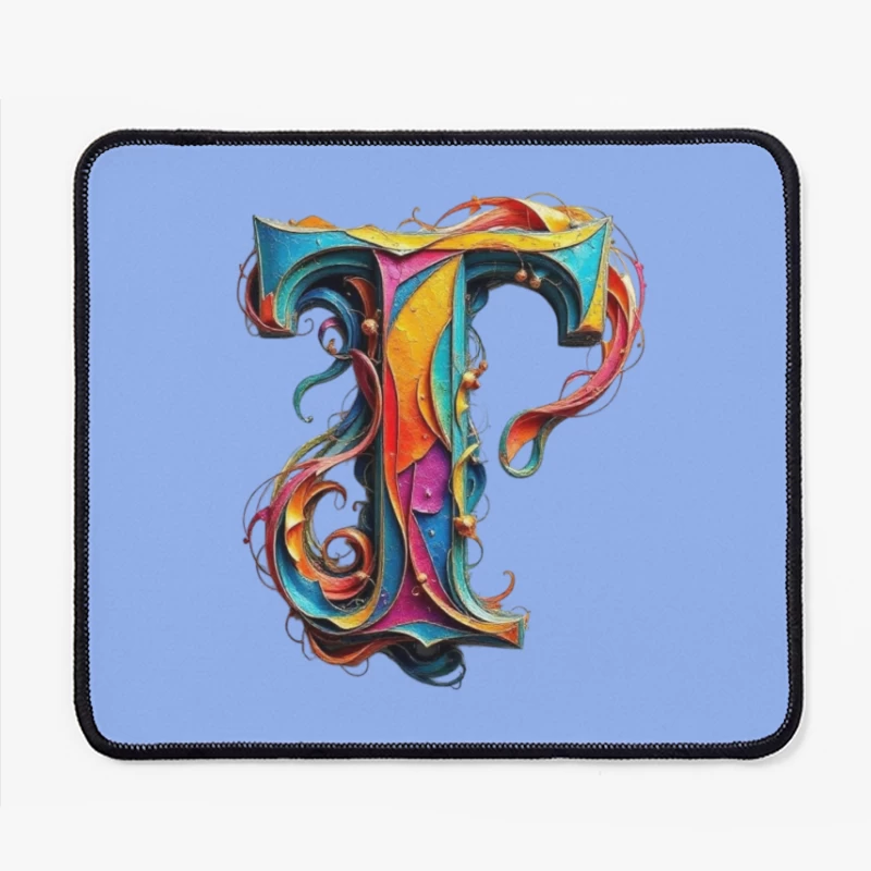 Ornate Colorful Typography: Decorated Letter T Illustration Mouse Pad