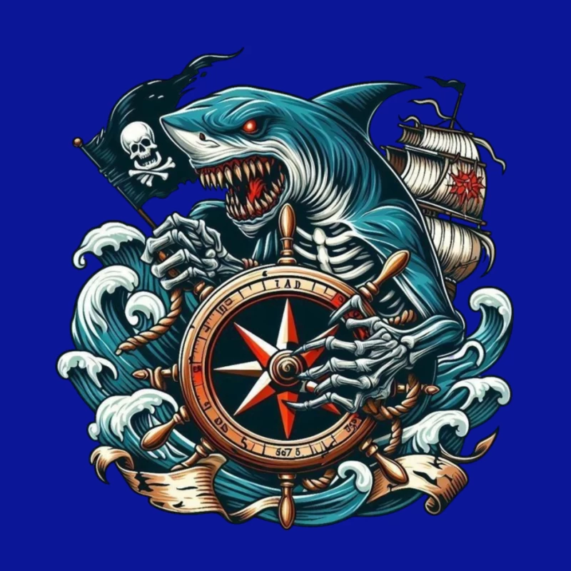 Pirate Shark with Compass and Ship Pin