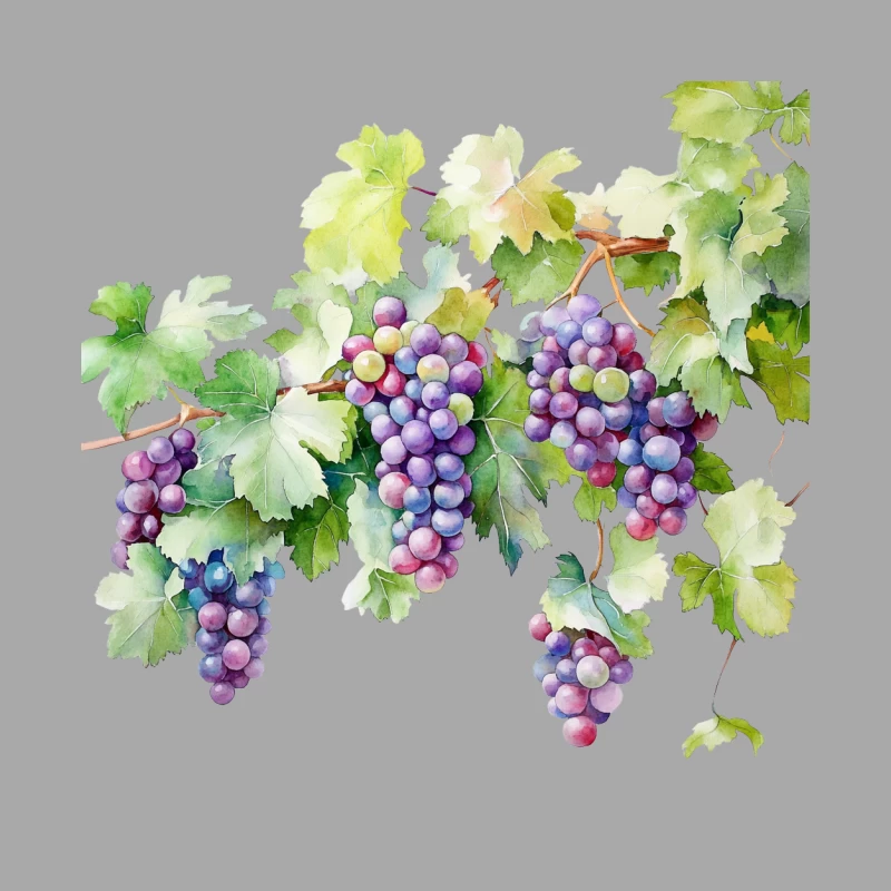 Watercolor Illustration of Purple Grapes and Vine Leaves Female Pullover Hoodie