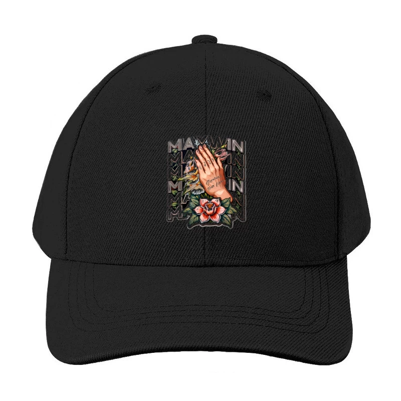 Praying Hands with Floral Design Baseball Cap