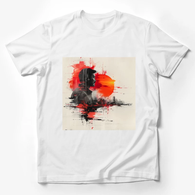 Urban Silhouette in Crimson Sunset Male T-Shirt