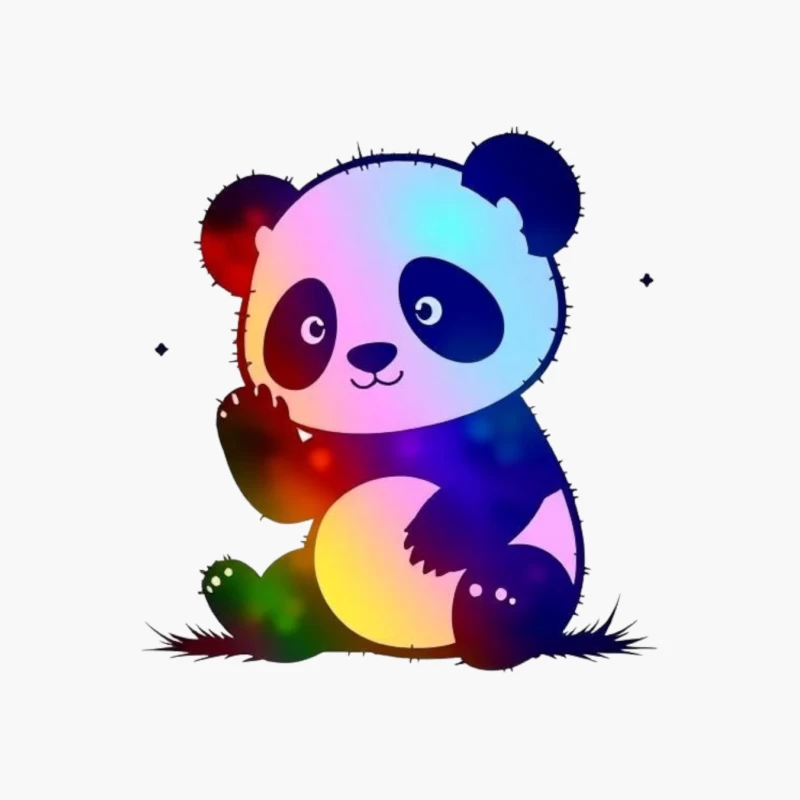 Cute Rainbow Gradient Panda Cartoon Illustration Cotton Tote Bag