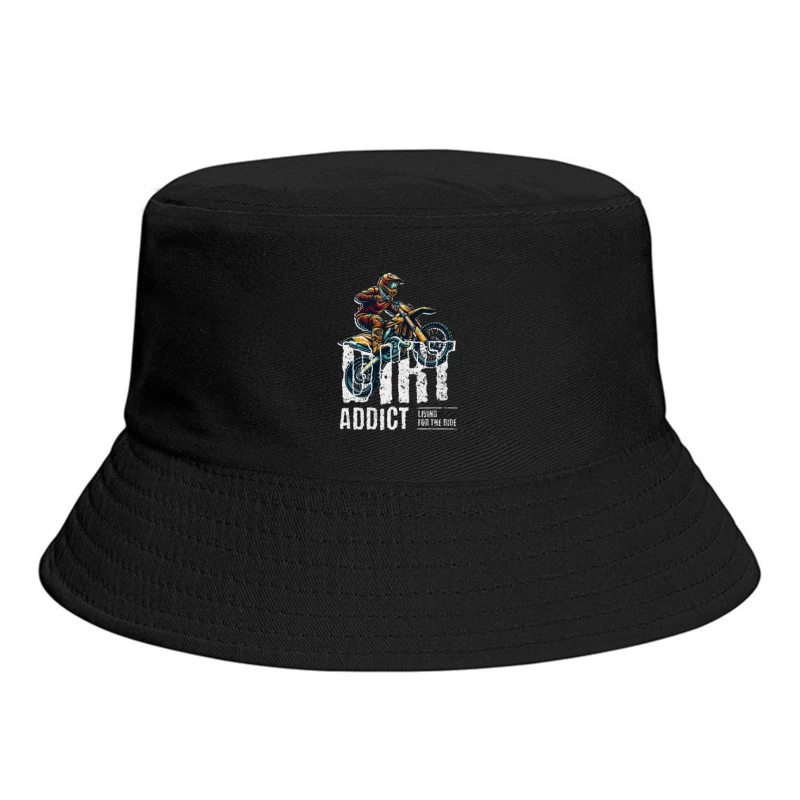 Dynamic Motocross Rider Illustration in Action Bucket Hat