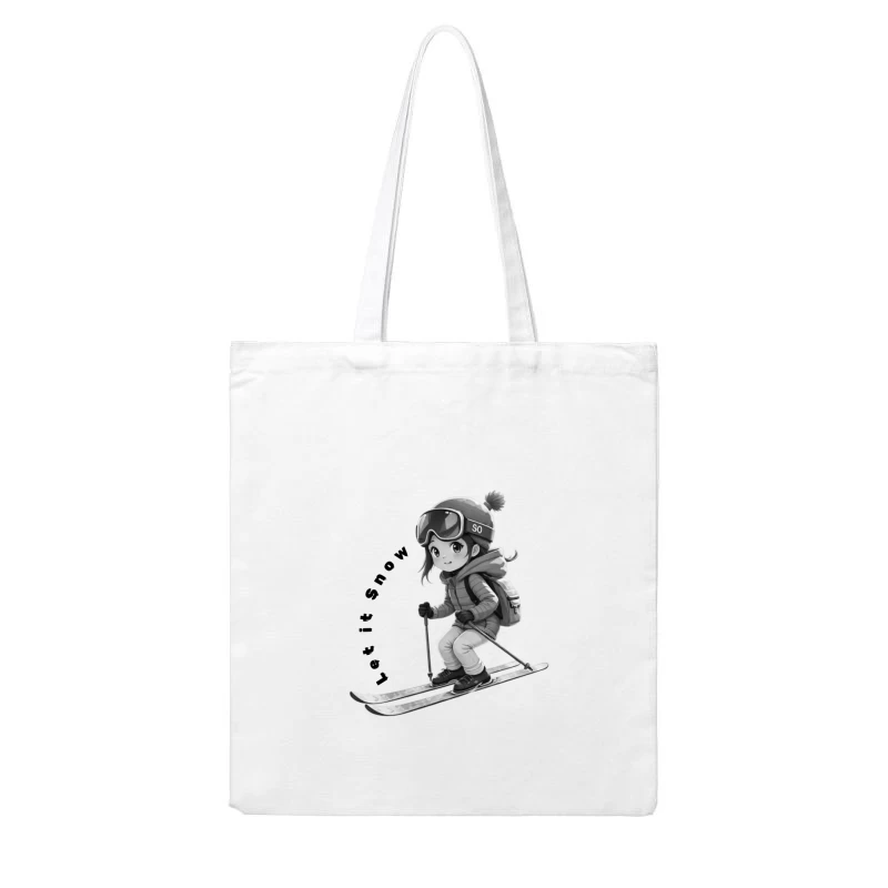 Cute Anime Chibi Character Skiing in Winter Cotton Tote Bag