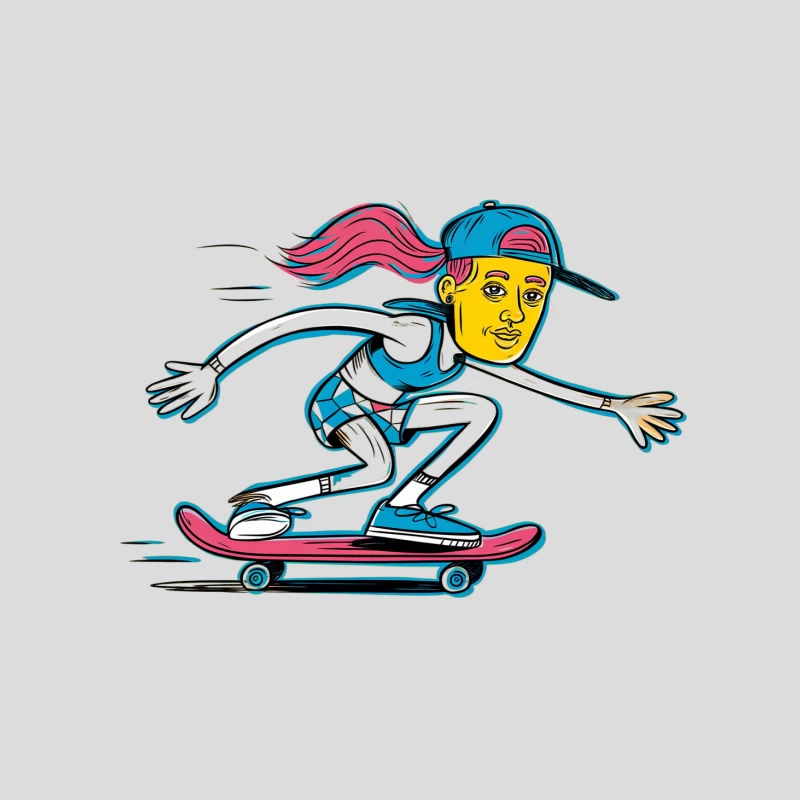 Vibrant Cartoon Skateboarder: Urban Youth in Motion Baseball Cap