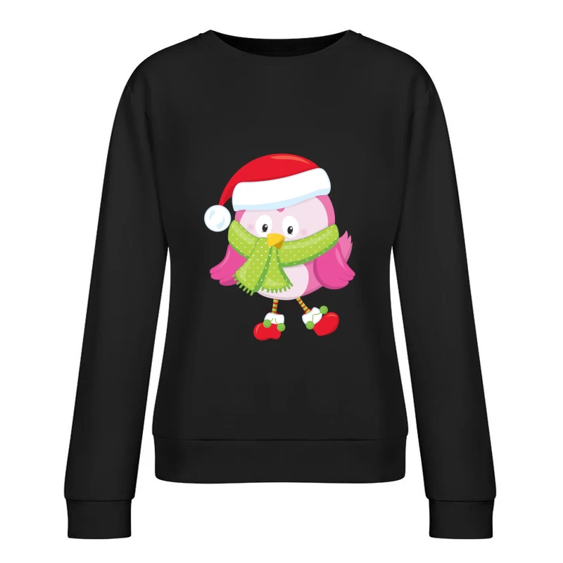 Chouette de Noël rose avec écharpe verte Femme Sweat-shirt à enfiler