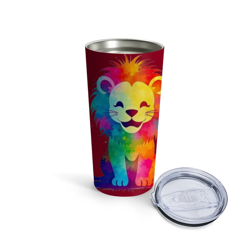 Colorful Cartoon Lion Illustration Travel Mug
