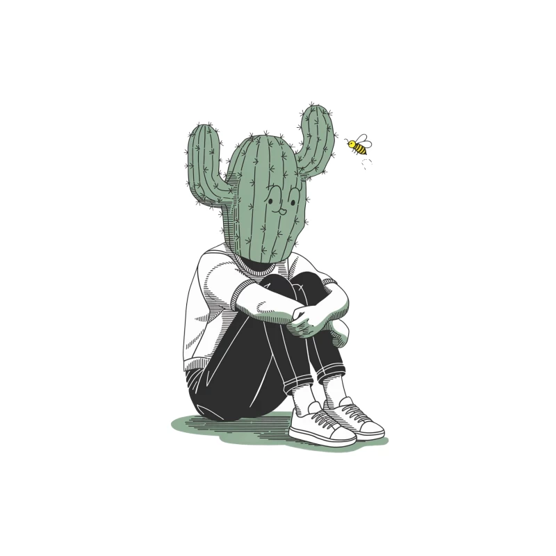 Surreal Cactus-Headed Figure: A Portrait of Isolation Tapestry