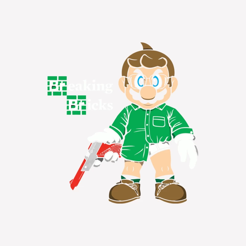 Stylized Cartoon Character with Green Shirt and Gun Female T-Shirt