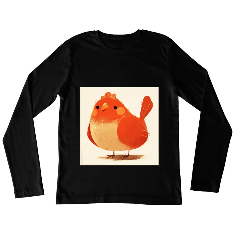 Cute Red Robin Bird Illustration Female Long Sleeve T-Shirt