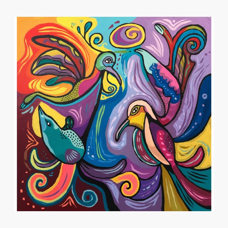 Vibrant Abstract Birds in Psychedelic Swirls Throw Pillow
