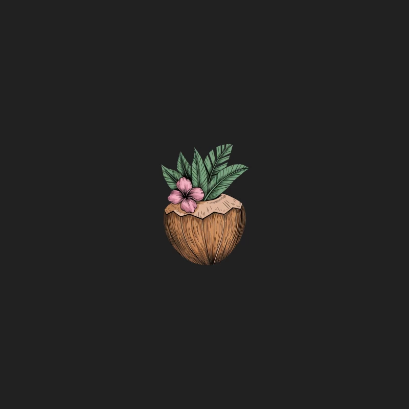 Hand-drawn Tropical Coconut with Exotic Flower and Leaves Illustration Bucket Hat