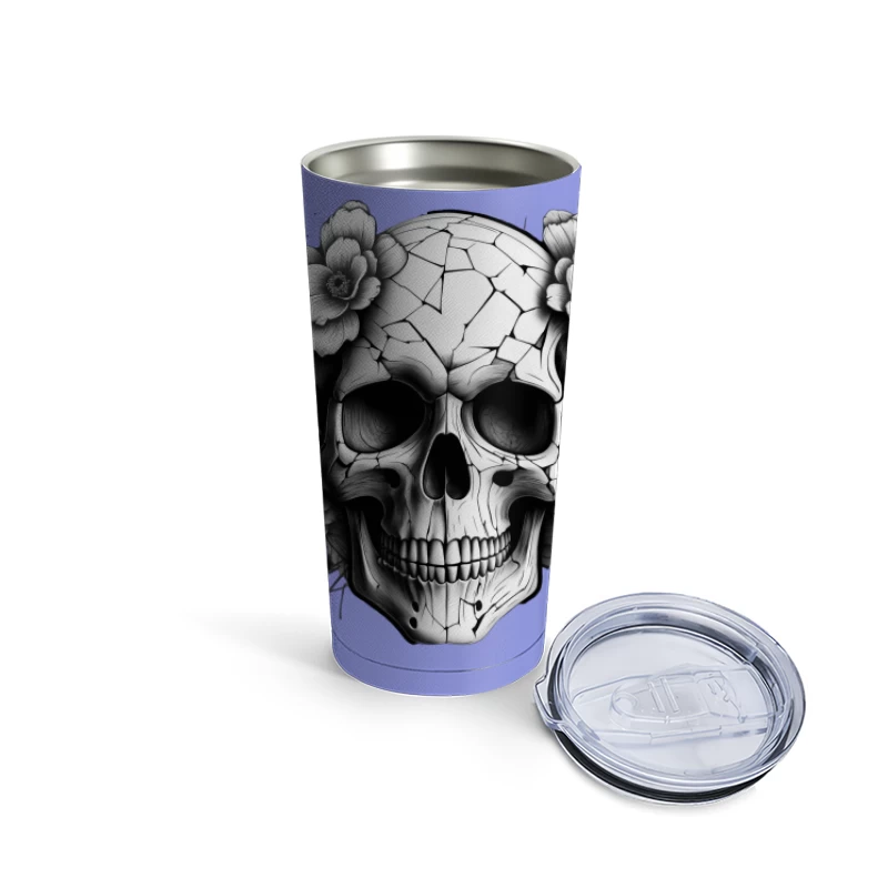 Cracked Skull with Flowers Travel Mug