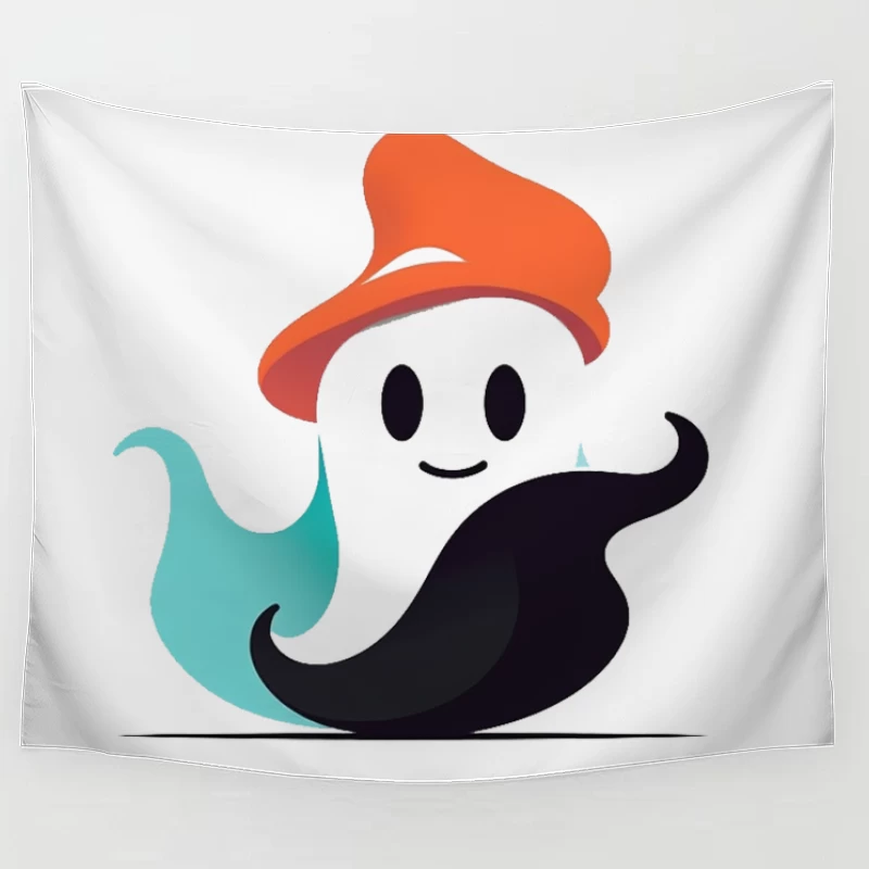 Cute Ghost Mascot with Orange Hat Tapestry