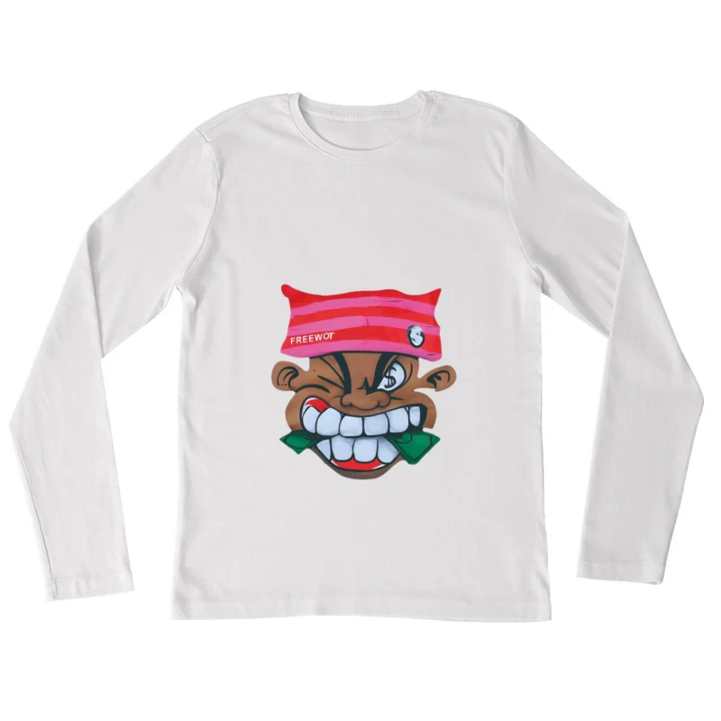 Faccia cartoon con cappello e banconota Maglietta maniche lunghe Donna