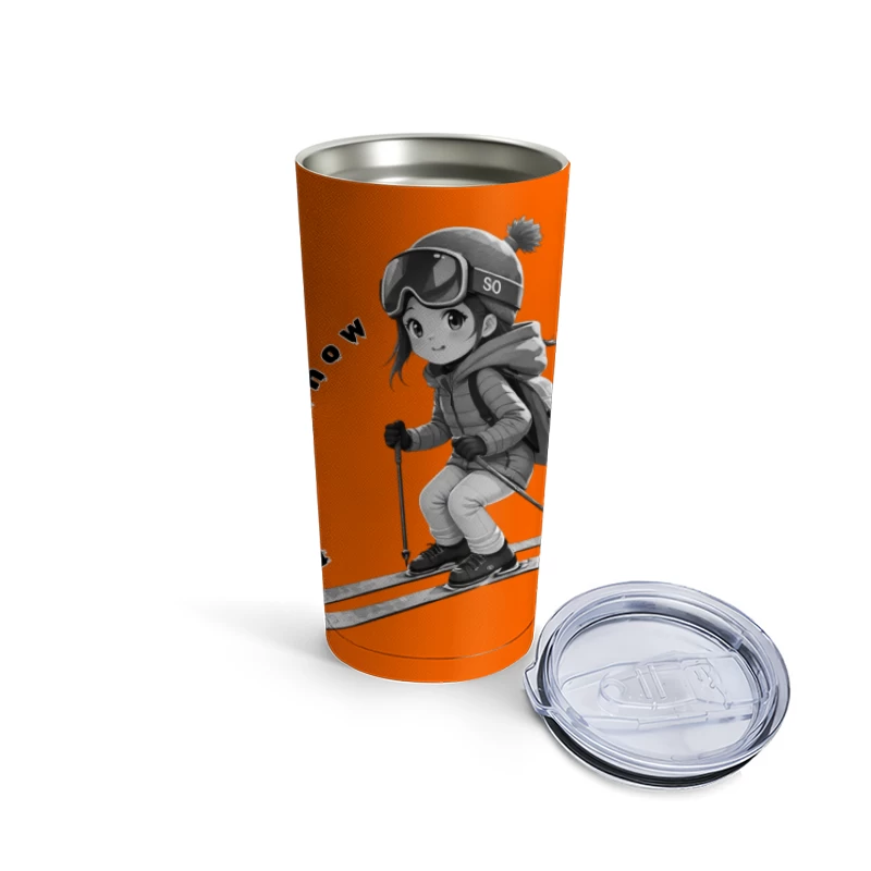 Cute Anime Chibi Character Skiing in Winter Travel Mug