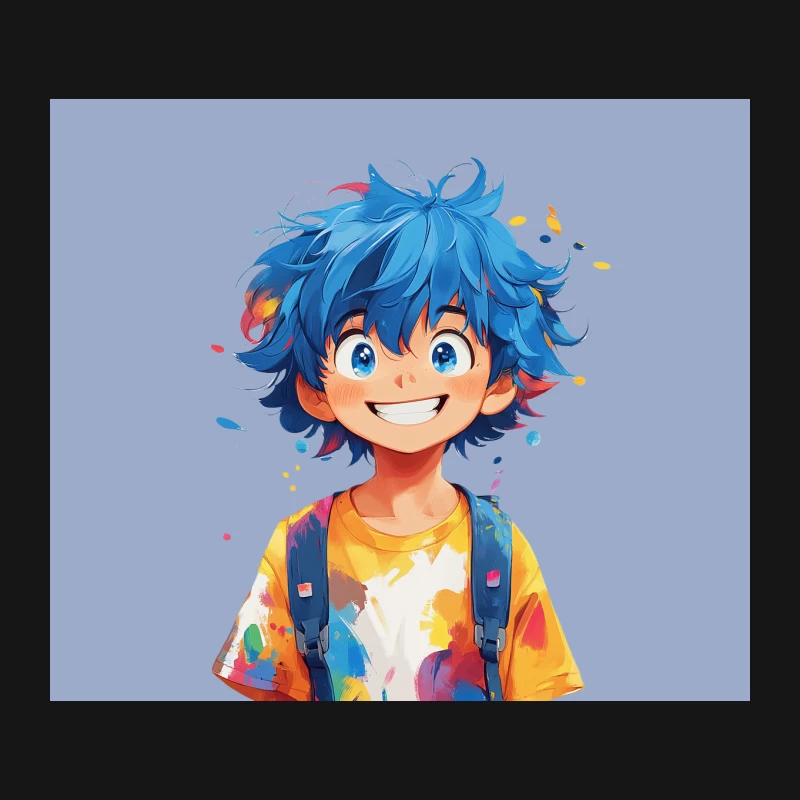 Cheerful Anime Boy with Blue Hair in Colorful Attire Mouse Pad