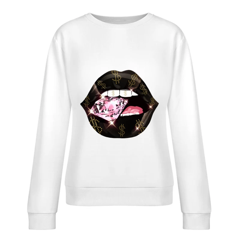 Luxus Lippen mit Diamant Damen Pullover Sweatshirt