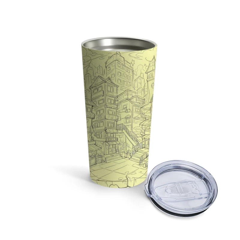 Fantasy Cityscape Illustration Travel Mug