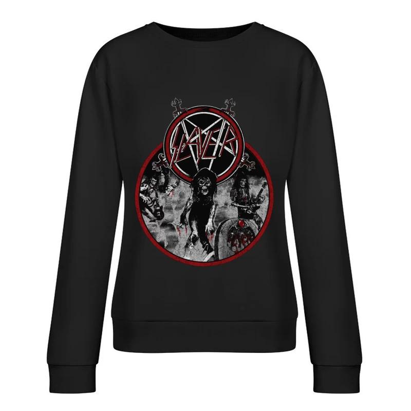 Slayer Heavy Metal Band Logo with Dark Horror-Themed Artwork Female Pullover Sweatshirt