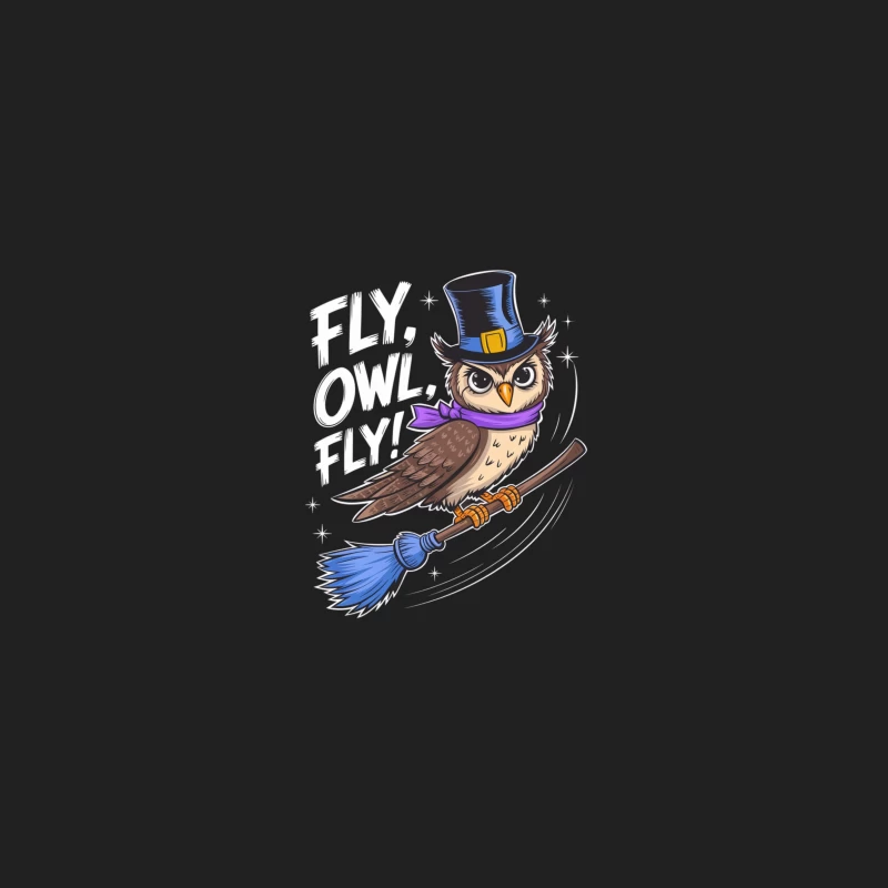 Whimsical Magic Owl with Top Hat and Broom Bucket Hat