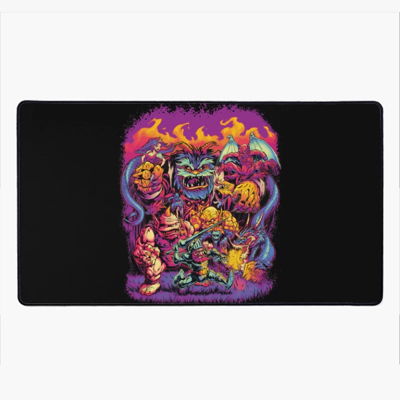 Epic Fantasy Battle with Colorful Monsters Desk Mat