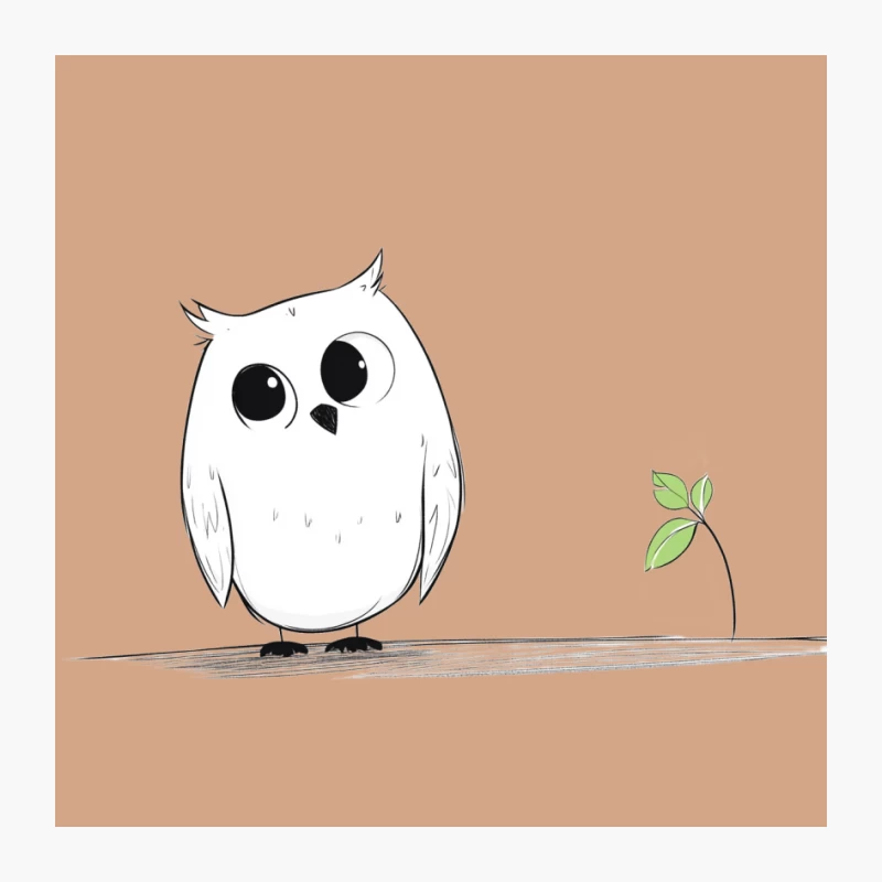 Cute Minimalist Cartoon Owl with Plant Sprout Pin