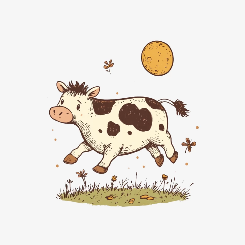 Cute Cartoon Cow Frolicking Under the Moon Male Pullover Sweatshirt