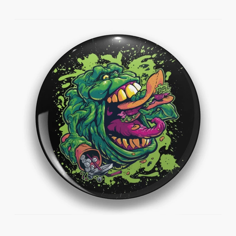 Colorful Monster Eating Food Illustration Pin