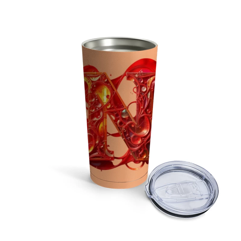 Abstract 3D Liquid Letter N in Vibrant Red Travel Mug