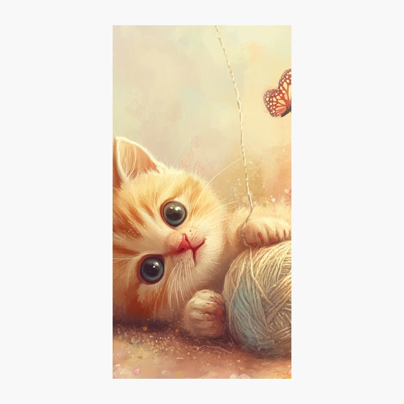 Playful Kitten with Yarn Ball and Butterfly in Pastel Garden iPhone Case