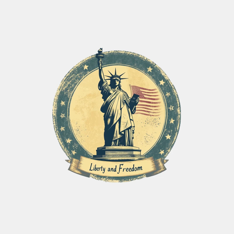 Vintage Patriotic Emblem: Statue of Liberty and American Freedom Male Tank Top
