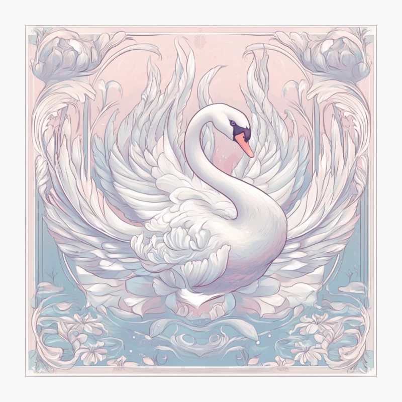Elegant Art Nouveau Swan in Pastel Floral Symmetry Pin