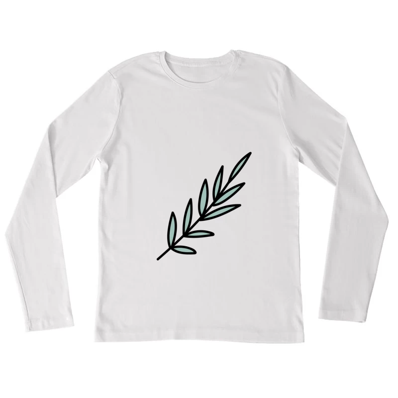 Branche minimaliste avec feuilles vertes Femme Manches Longues T-Shirt