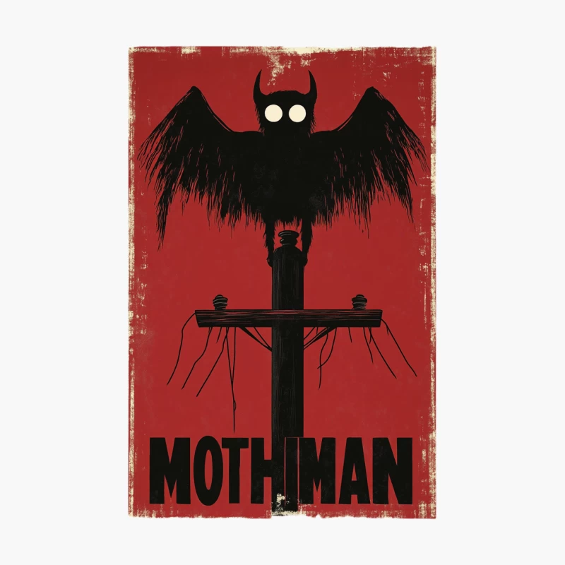 Mothman: Cryptid Creature Silhouette Horror Poster Cotton Tote Bag