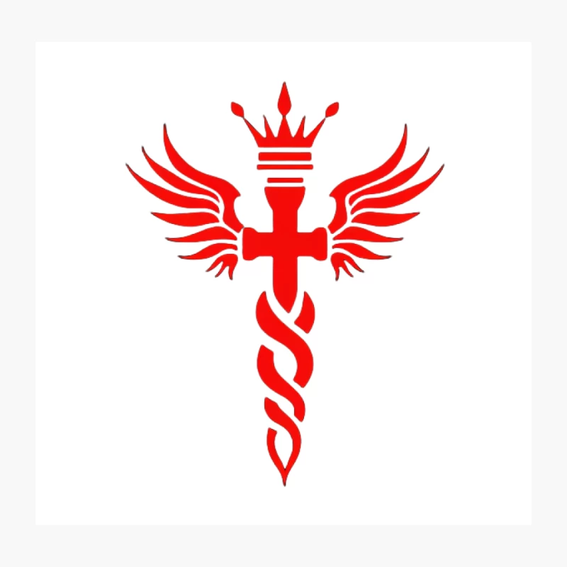 Stylized Red Caduceus: Modern Medical and Emergency Services Emblem Throw Pillow