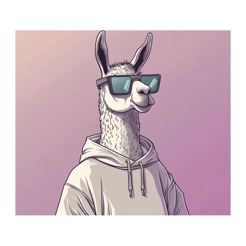 Cool Llama in Sunglasses and Hoodie Digital Art Tapestry
