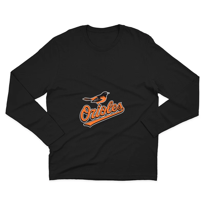 Baltimore Orioles MLB Baseball Team Logo with Orange Bird Mascot Male Long Sleeve T-Shirt