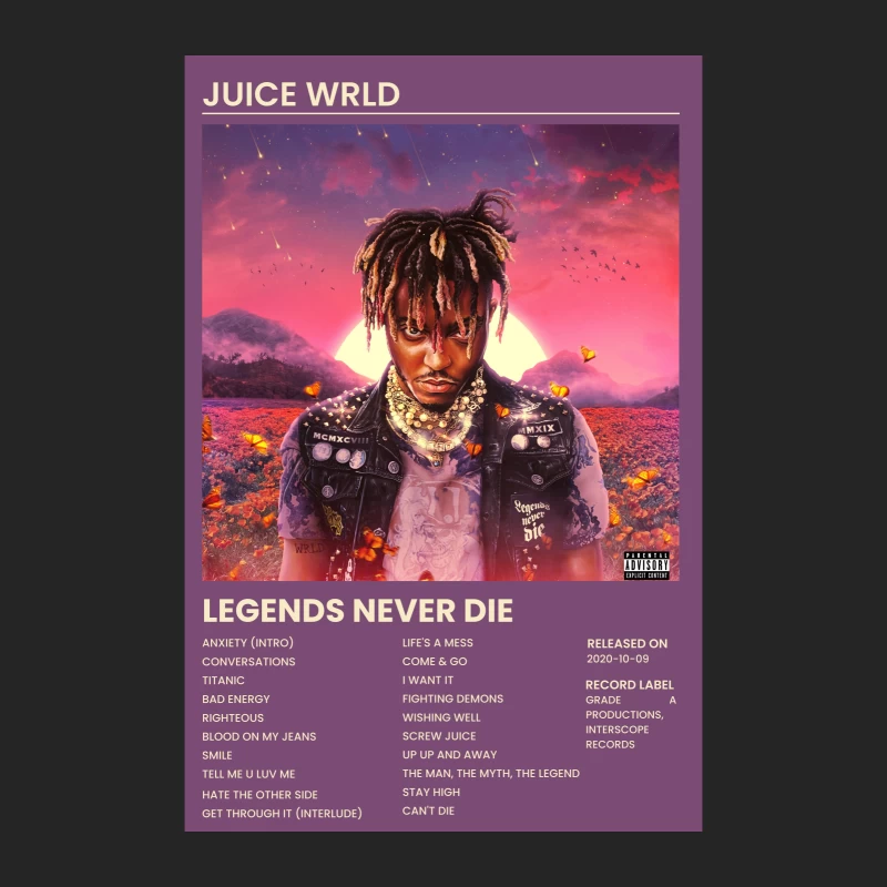 Juice WRLD's "Legends Never Die" Album Cover: Hip-Hop Artist Against Vibrant Sunset Male Pullover Sweatshirt