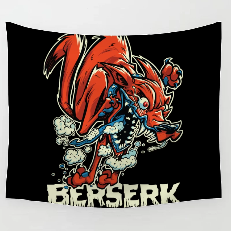 Aggressive Cartoon Wolf Berserk Art Tapestry