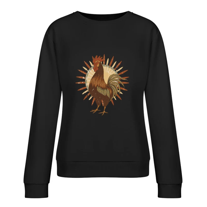 Vintage Sun Rooster T-Shirt Female Pullover Sweatshirt