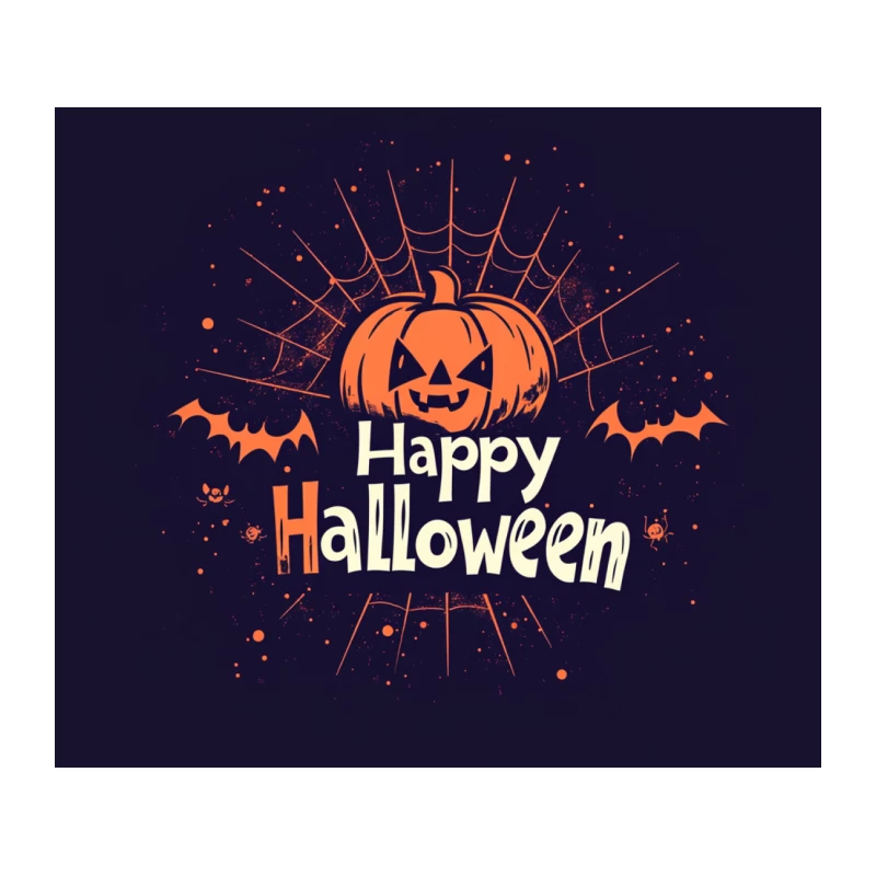 Spooky Halloween Graphic with Jack-o-Lantern and Bats Tapestry
