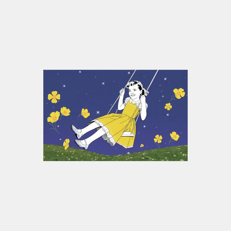 Whimsical Retro Illustration: Girl on Swing Under Starry Sky Male Tank Top