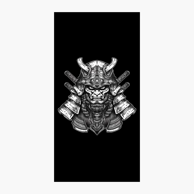samurai warrior helmet armor sword Japanese illustration black and white iPhone Case