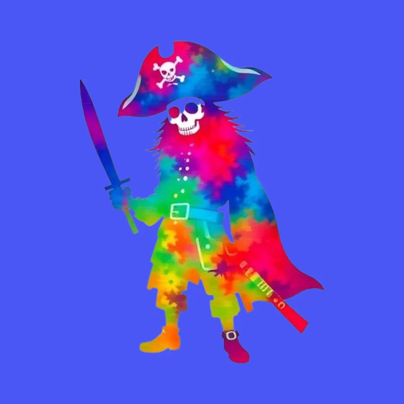 Colorful Pirate Skeleton with Sword Throw Pillow