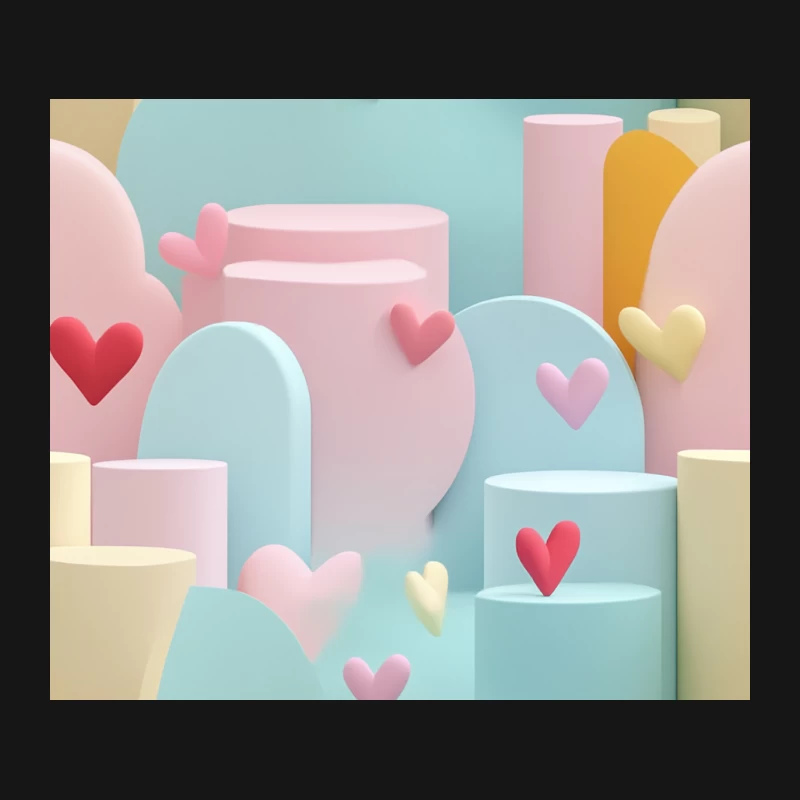 Pastel Geometric Love: Abstract 3D Render with Hearts Mouse Pad