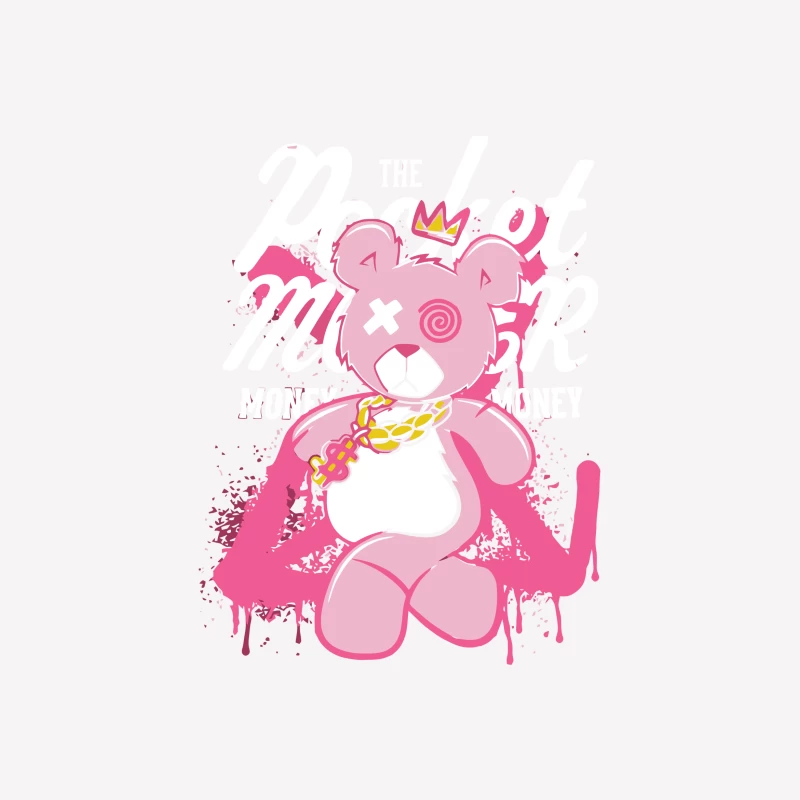 Playful Pink Bear with Graffiti Style and Crown Female T-Shirt