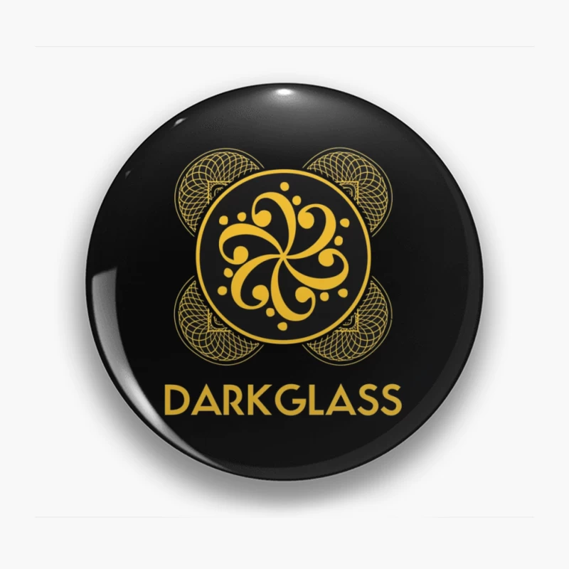 Black and Gold Ornamental Spiral Logo with Darkglass Text Pin