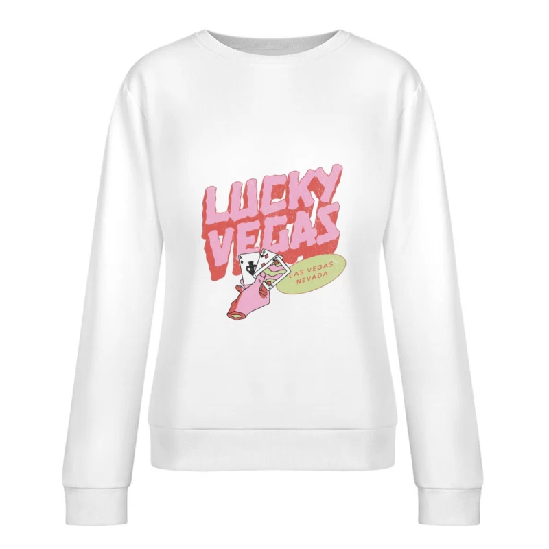 Glückliches Vegas-Design mit Karten und Schriftzug Damen Pullover Sweatshirt